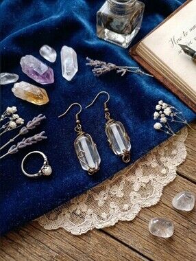 Vintage Clear Glass Wrapped Drop Earrings - Handmade Unisex Jewelry